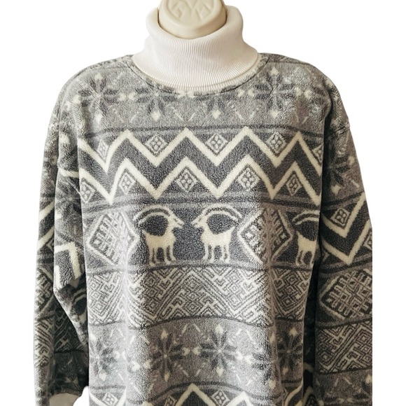 Vintage 90's Turtleneck Fleece Women's XS-S Geometric Ibex Ram Print Western USA - Picture 2 of 10